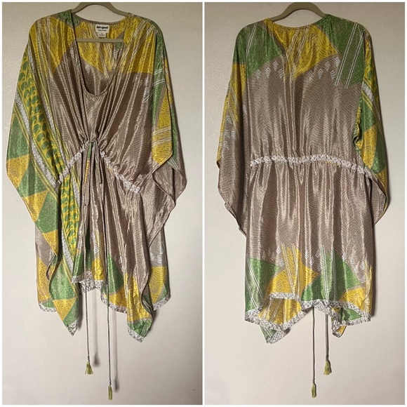 Darn Good Made in India Recycled Silk Bohemian Tie Goddess Beach Caftan Dress - Picture 4 of 17